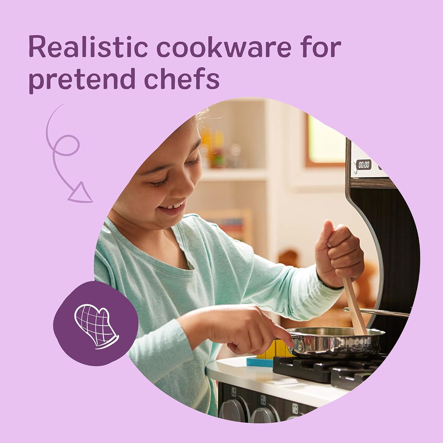 Stainless Steel Pots & Pans, 8 Piece Play Kitchen Set, Premium Play Kitchen Accessories & Cooking Utensils, Preschool Toys for Kids 3+