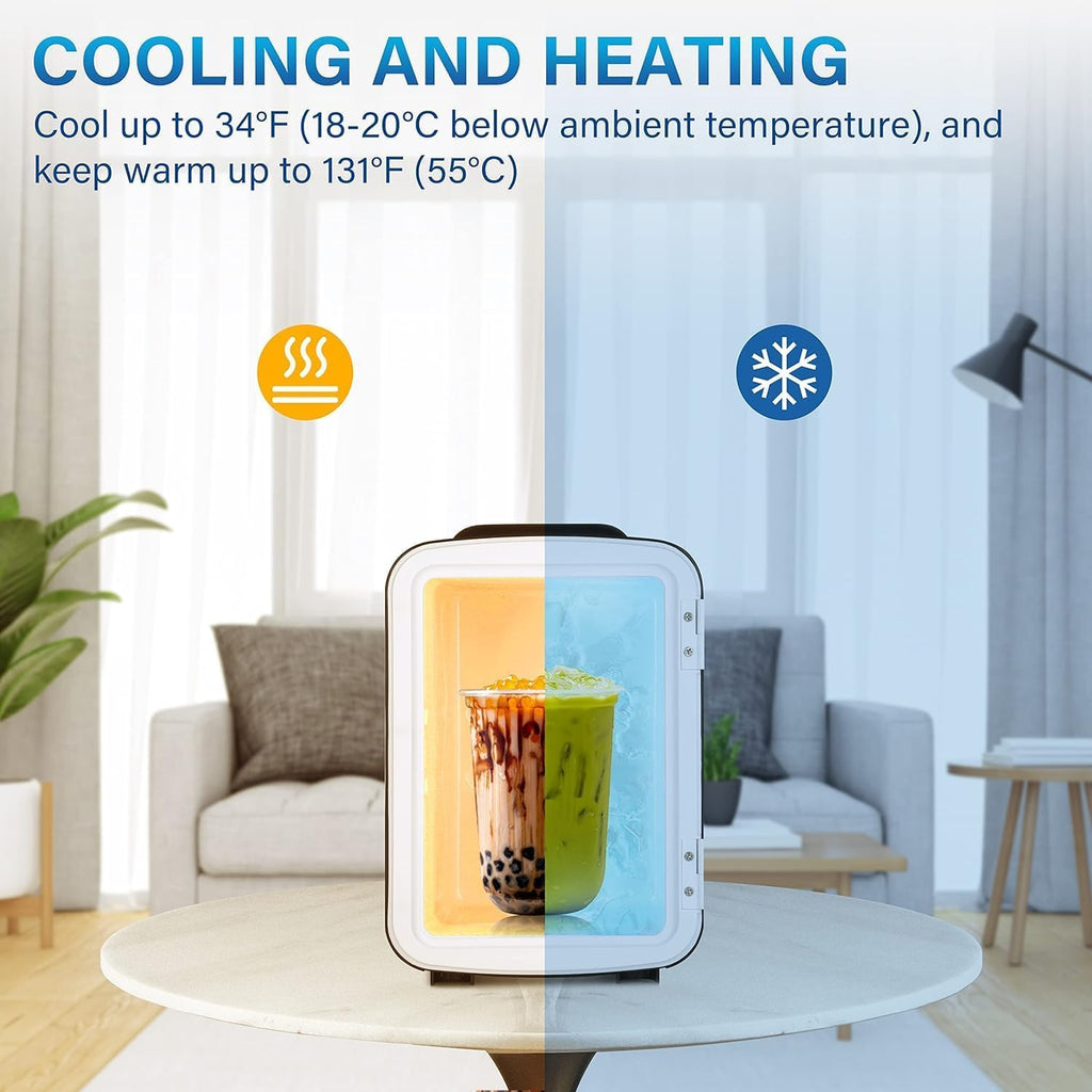 HealSmart 4L/6 Can Mini Fridge, Portable Cooler & Warmer Refrigerator, 100% Freon-Free & Eco-Friendly Compact Fridge, for Skincare, Office