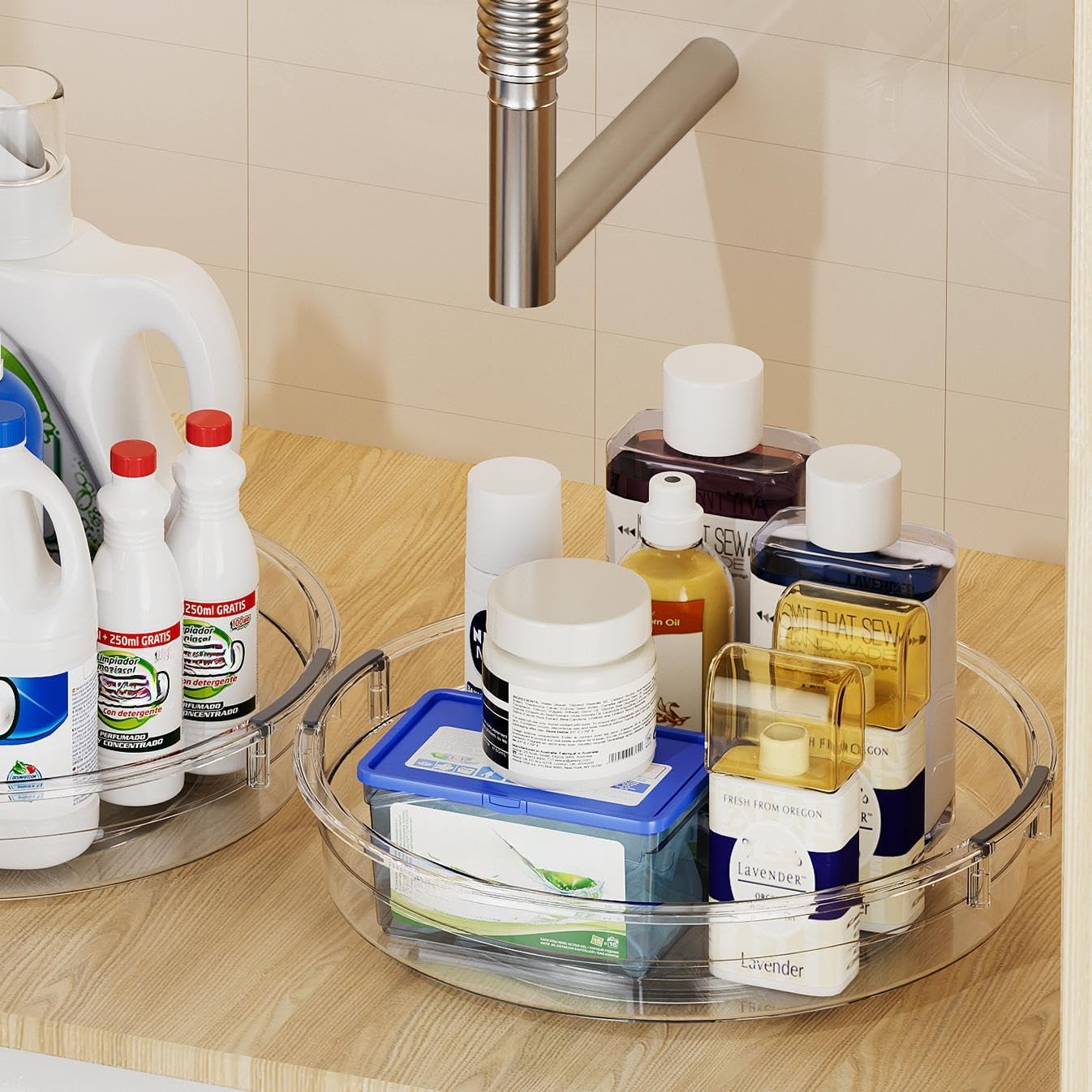 3 Pack Lazy Susan Organizer Turntable for Cabinet, Pantry Organizers and Storage, Rotating Condiment Organizer for Kitchen, Table Top, Fridge, Countertop, Spice Organization, 9.25'' 10.6'' 12''