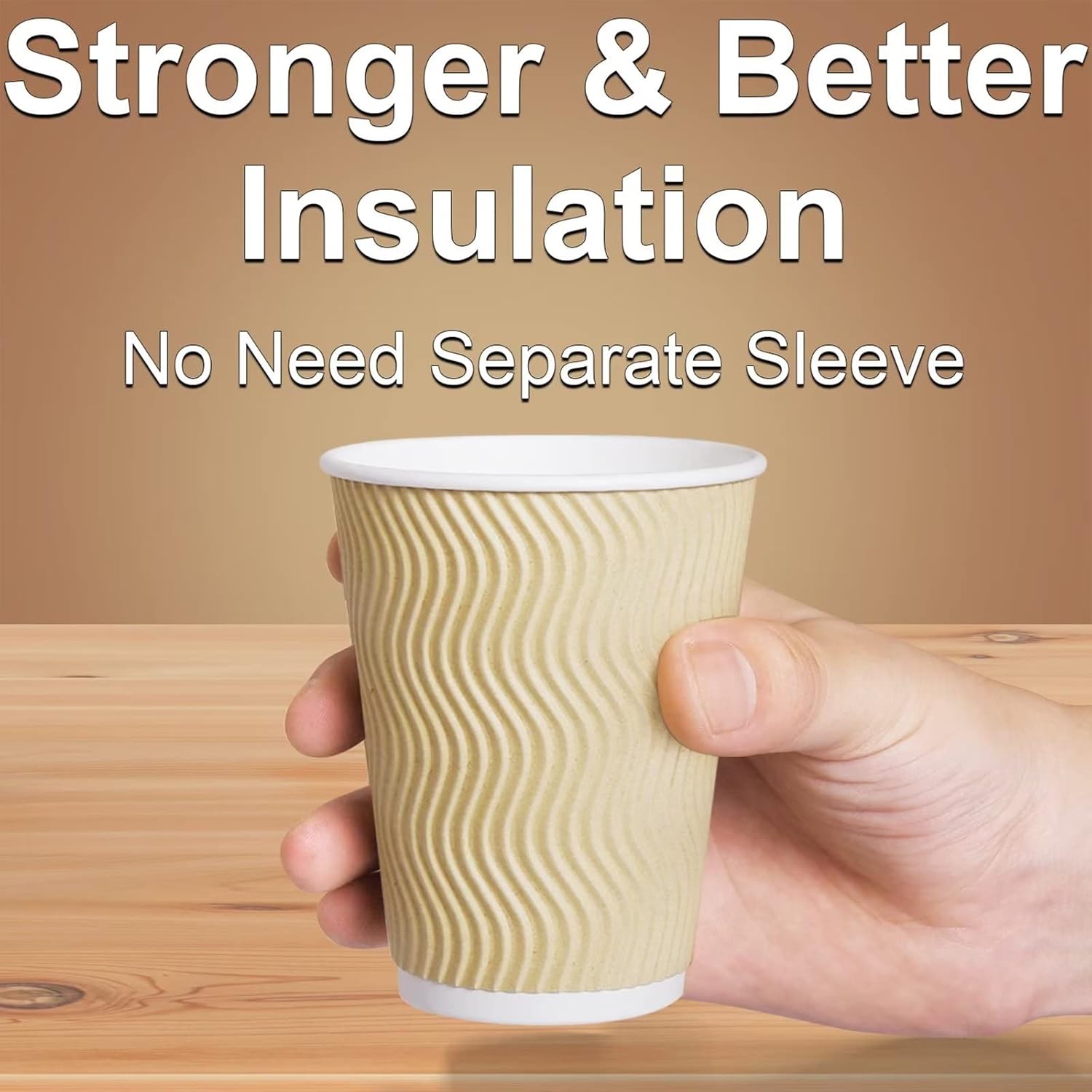 Hot Paper Cups_12 oz Disposable Insulated Corrugated Sleeve Ripple Wall Paper Cup 100 pcs,12oz Cups for Drink，Hot Coffee Cups