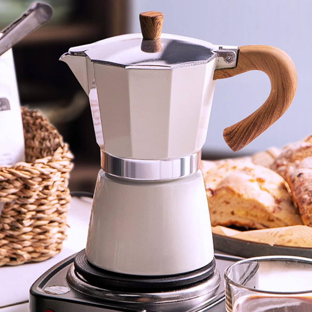 Coffee Pot, Moka Pot Italian Coffee Maker 6 cup/10 OZ Stovetop Espresso Maker for Gas or Electric Ceramic Stovetop Camping Manual Cuban Coffee Percolator for Cappuccino or Latte