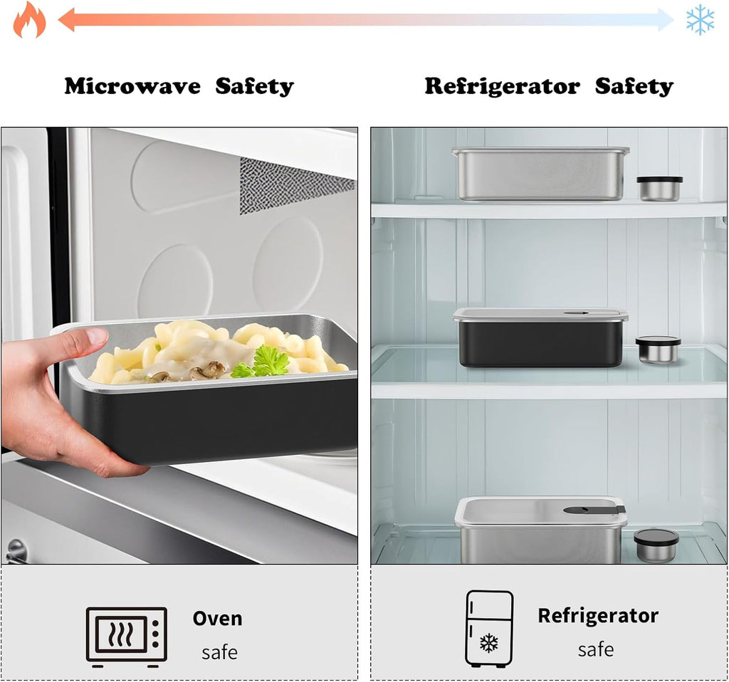 Stainless Steel Bento Lunch Box for Adult, 42oz Leak-Proof Lunch Box Containers, Microwave-Safe, with Adjustable Divider, Convenient Metal Lunchbox for Work, Travel