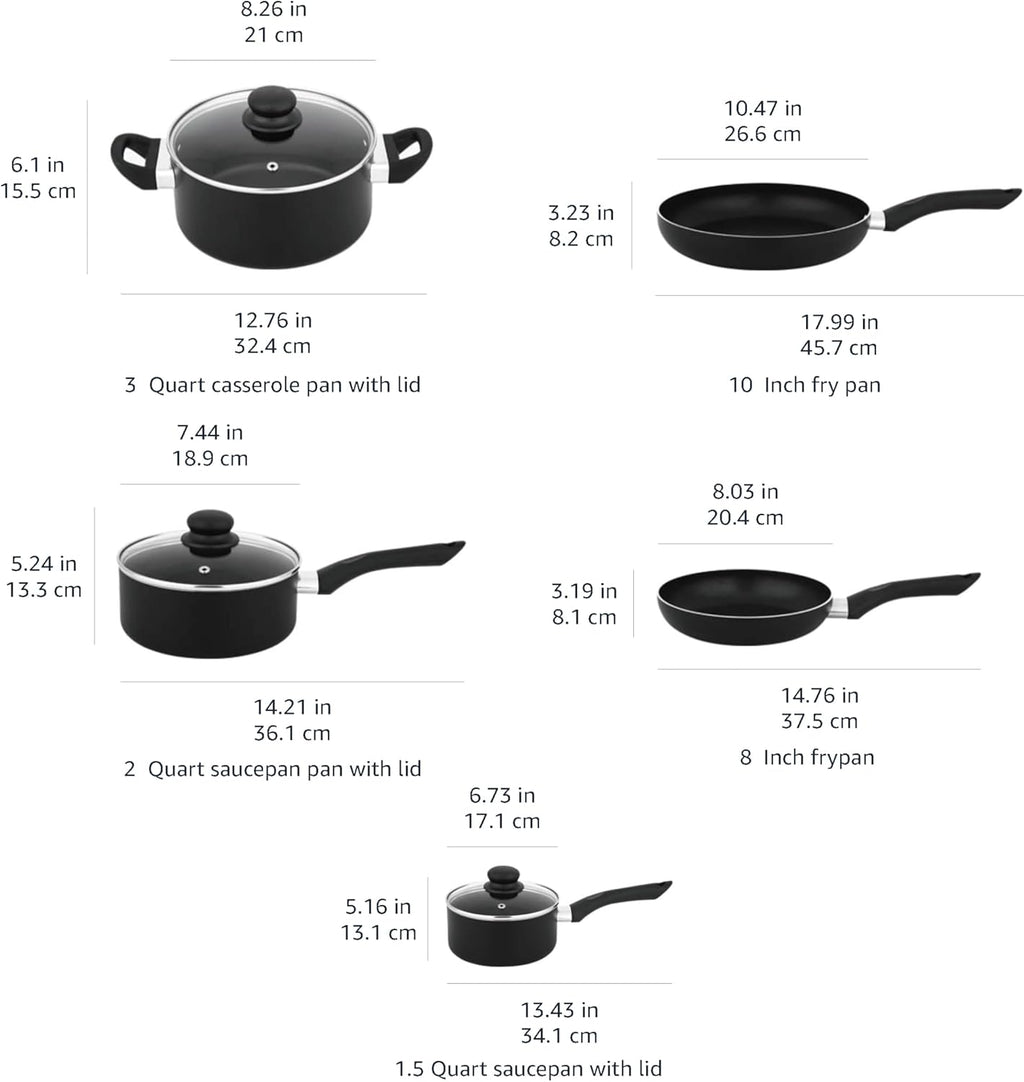 Non-Stick Kitchen Cookware 8-Piece Set, Non-Induction, Includes Pots and Pans, Black