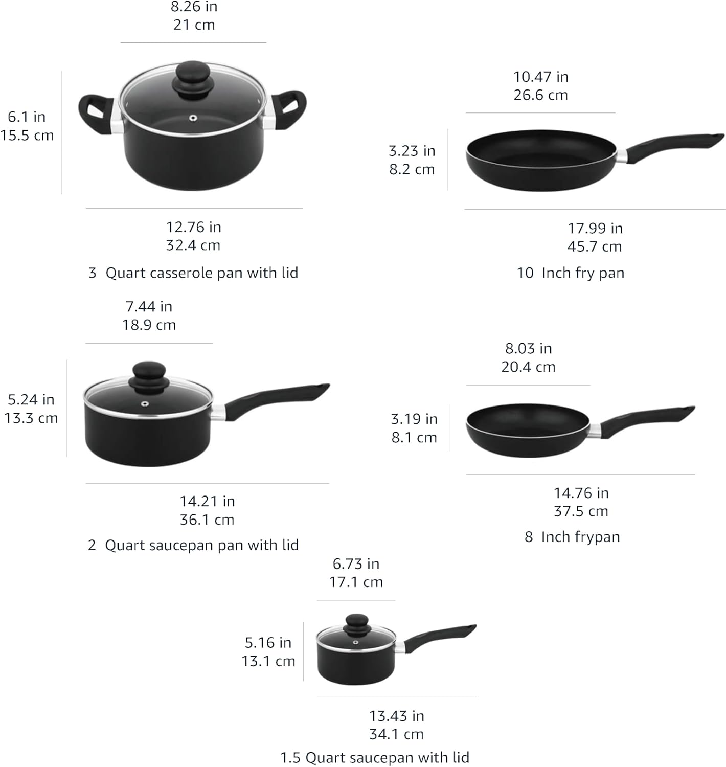 Non-Stick Kitchen Cookware 8-Piece Set, Non-Induction, Includes Pots and Pans, Black