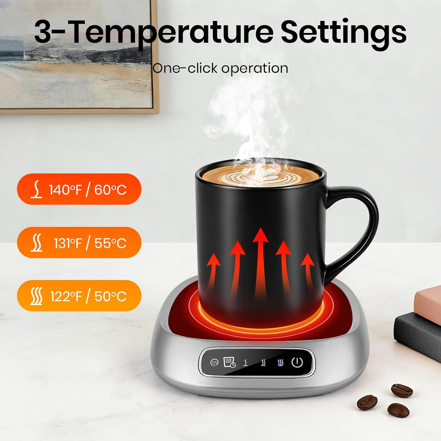Coffee Mug Warmer, USB Cup Warmer for Desk with 3-Temp Touch Control, 10W Fast Heating Pad for Coffee Tea Milk, 8H Auto-Off, Fits Mugs & Milk Cartons