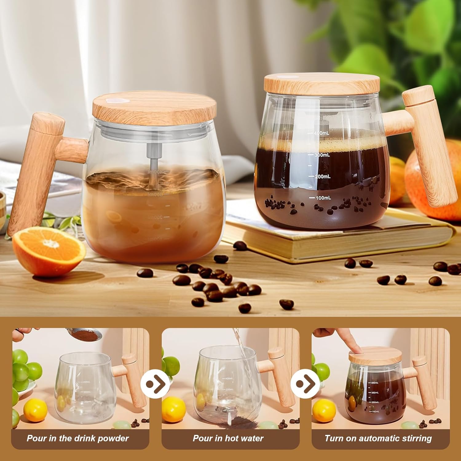 Self Stirring Mug, Electric Mixing Cup Lightweight Self Stirring Coffee Mug Electric High Speed Mixing Cup For Stir Mixed Drink Milk Protein for Office Home