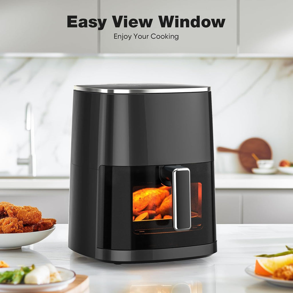 Air Fryer 6 Quart with Window Square Air Fryer 12-in-1 Air Fry, Roast, Reheat, Dehydrate, Bake, Steam, Fries, Custard, Chicken, Wings, Sea Food, Vegetabels,400F
