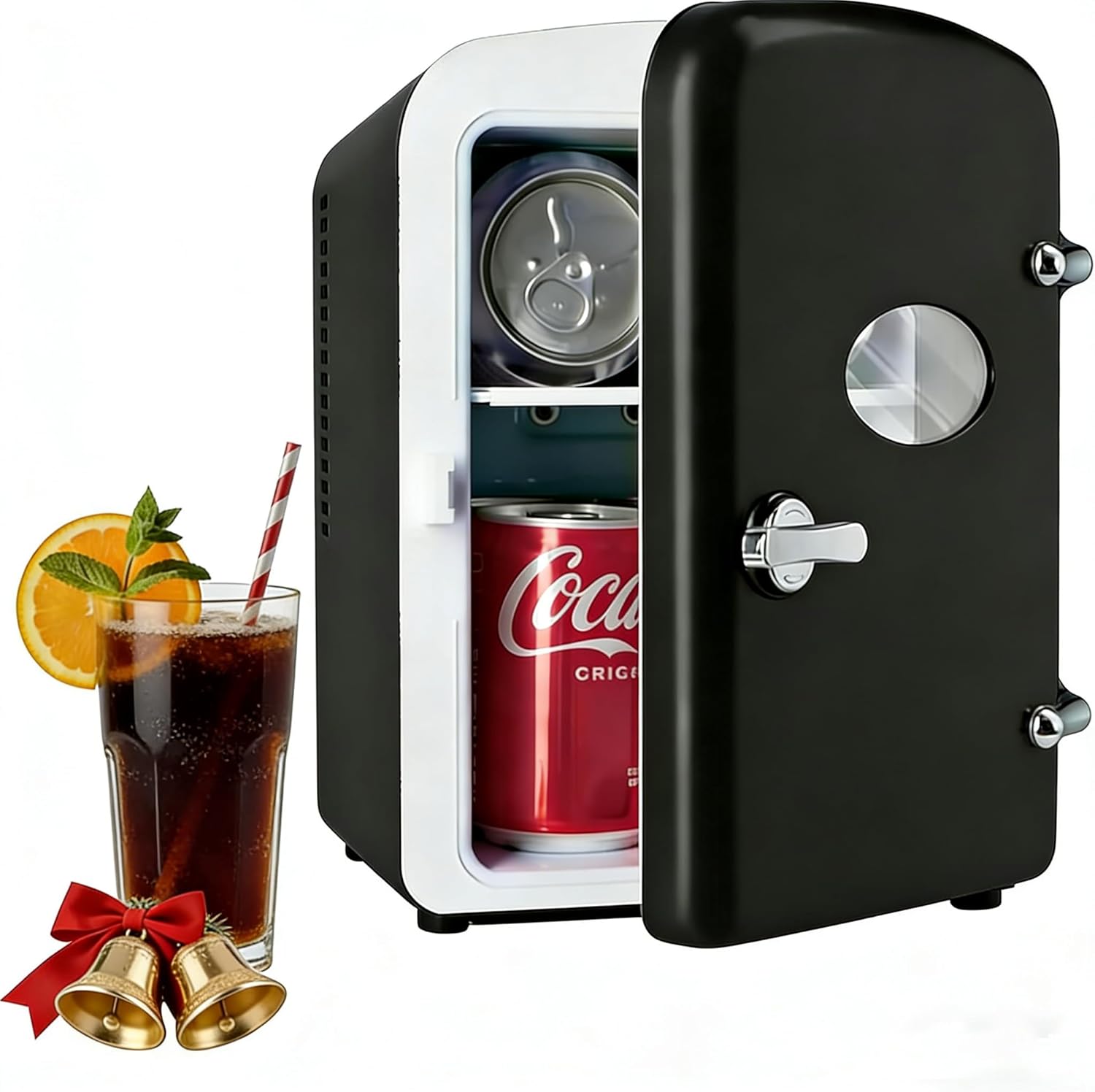 Simple Deluxe Mini Fridge with Viewing Window, 4L/6 Can Portable Cooler & Warmer, Freon-Free Small Refrigerator for Skincare, Drinks, Snacks & Cosmetics