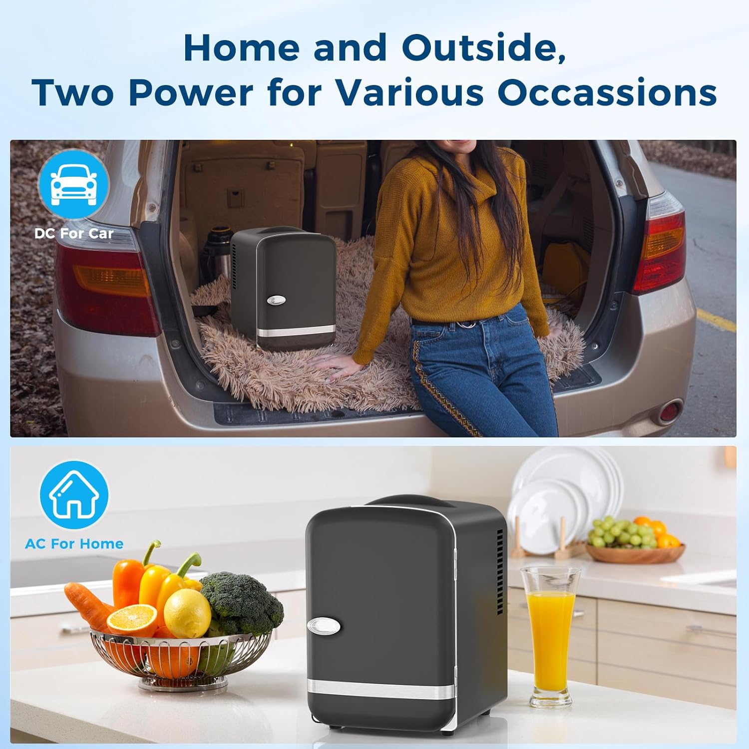 4L/6 Cans Compact Refrigerator,Portable Mini Fridge Skin Care,Cooler and Warmer for Bedroom,Car,Office & Dorm, Small Cooler for Cosmetics/Beverage/Food,BLACK