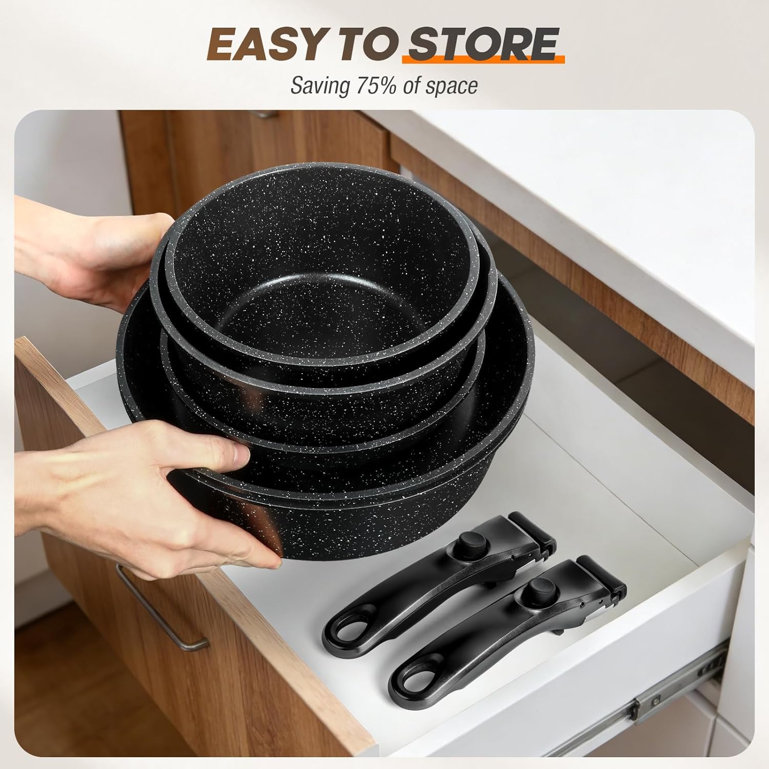 pots and Pans Set, Nonstick Cookware Set Detachable Handle, Induction Kitchen Cookware Sets with Removable Handle, Non Stick RV Cookware Set, Dishwasher ＆ Oven Safe (9 PCS)