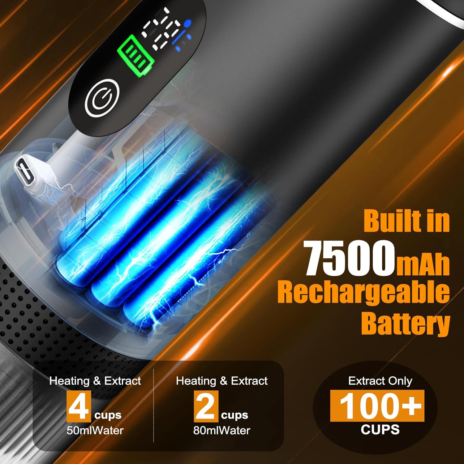 Portable Battery Espresso Coffee Maker for Travel, 20 bar Smart Display Mini Car Espresso Machines, 3-in-1 Self-Heating Electric Espresso Maker, USB-C Ground Coffee & Capsule Pod(Ns&DG) RV, Hiking