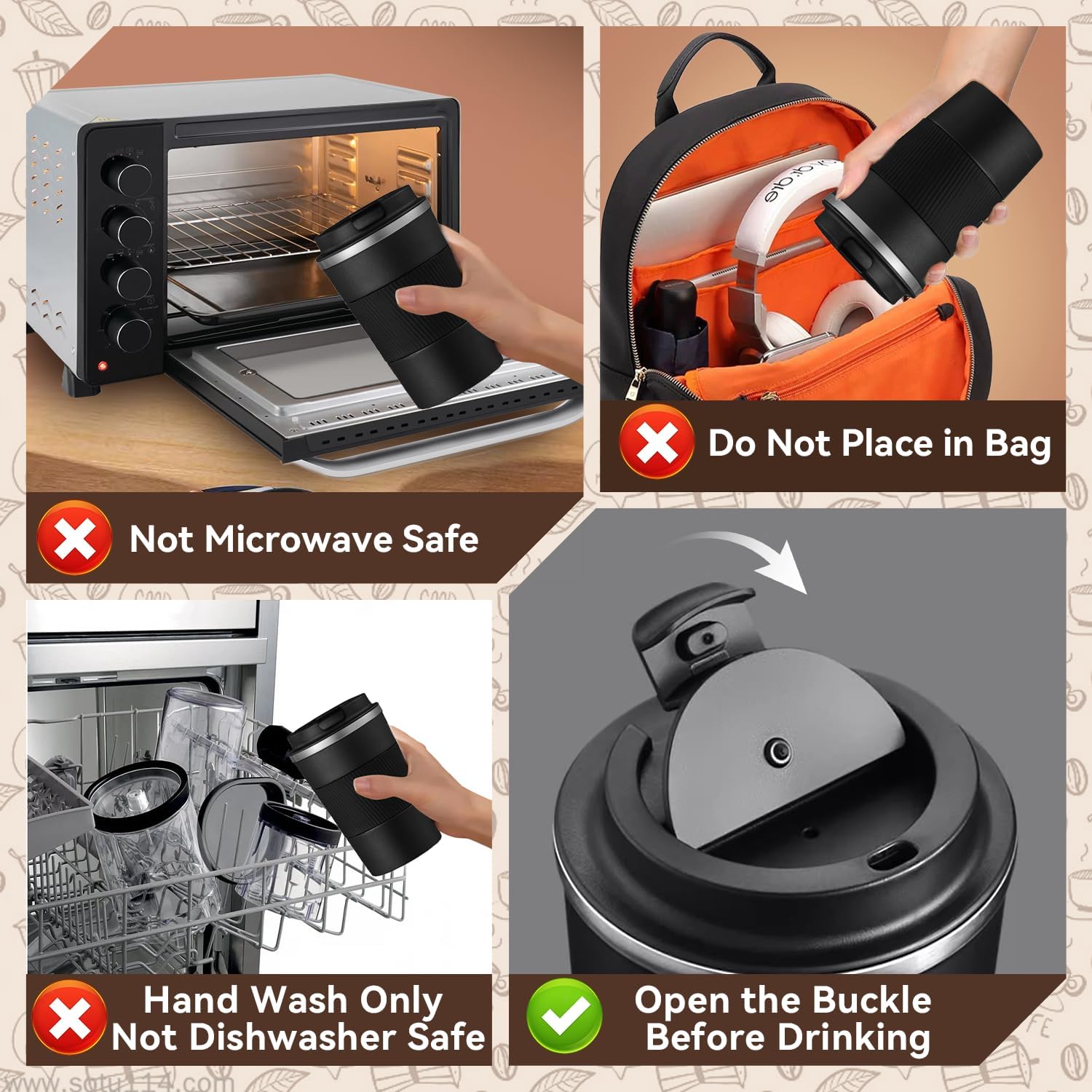 12OZ Travel Coffee Mug Insulated Coffee Cup with Spill Leak Proof Lid, Portable Stainless Steel Tumbler Reusable Hot and Cold Water Mug for Car, Daily, Camping-Black