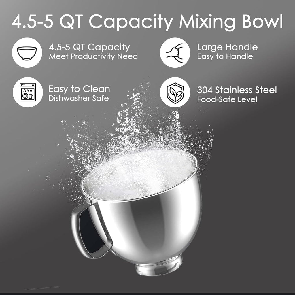 5 Quart Stainless Steel Mixer Bowl for KitchenAid Artisan & Classic Series 4.5&5 QT Tilt-Head Stand Mixers, Replacement Bowl for KitchenAid, Mixer Attachment for KA, Silver
