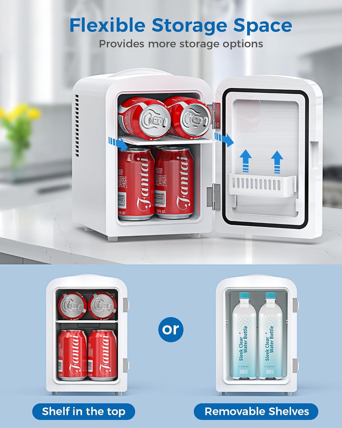 4L/6 Cans Mini Fridge, Portable Compact Refrigerator, Small Skin Care Fridge, Food and Drinks, Small Cooler for Bedroom, Dorm, Car, Office