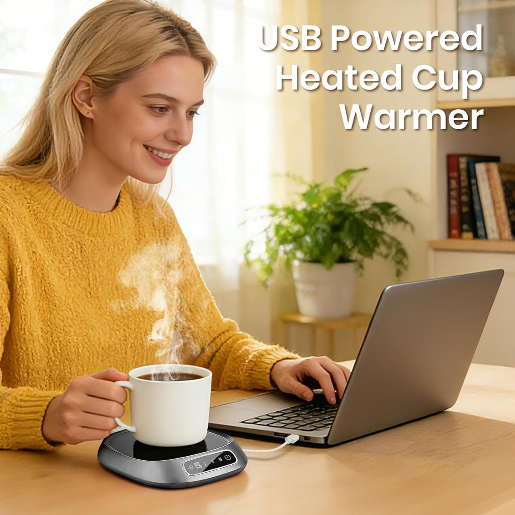 Coffee Mug Warmer, USB Cup Warmer for Desk with 3-Temp Touch Control, 10W Fast Heating Pad for Coffee Tea Milk, 8H Auto-Off, Fits Mugs & Milk Cartons