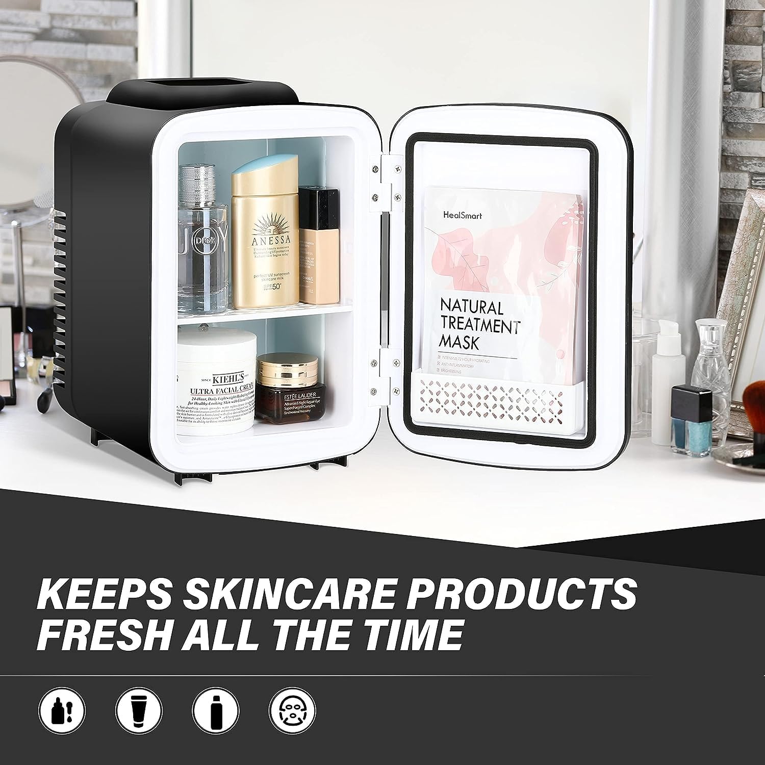 HealSmart 4L/6 Can Mini Fridge, Portable Cooler & Warmer Refrigerator, 100% Freon-Free & Eco-Friendly Compact Fridge, for Skincare, Office
