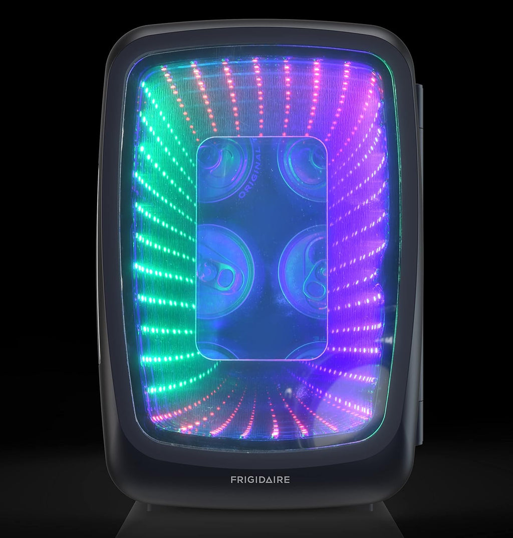 Gaming Light Up Mini Beverage Refrigerator, 6 can, 4 liters, Cooler with large see through door and LED lights Perfect for Gaming Experience, Home, Office, or Cars.12V Charger