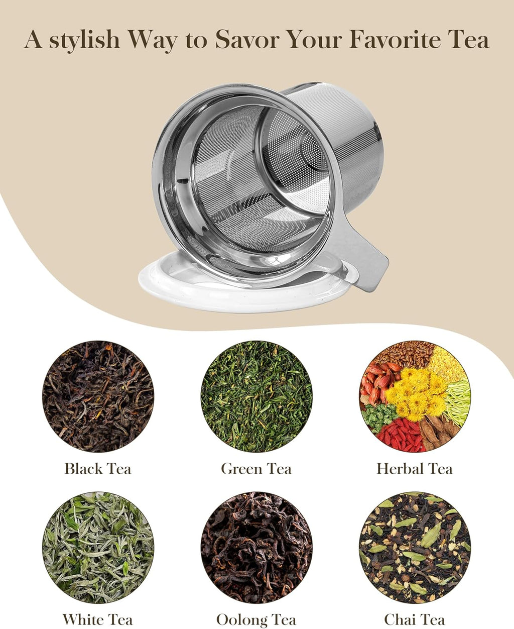 Ceramic Tea Mug with Lid and Stainless Steel Infuser, 18 oz Large Tea Cup for Loose Leaf Tea, Heat-Resistant, Microwave & Dishwasher Safe, Speckled Glaze Coffee & Tea Brewer Mug, Khaki White