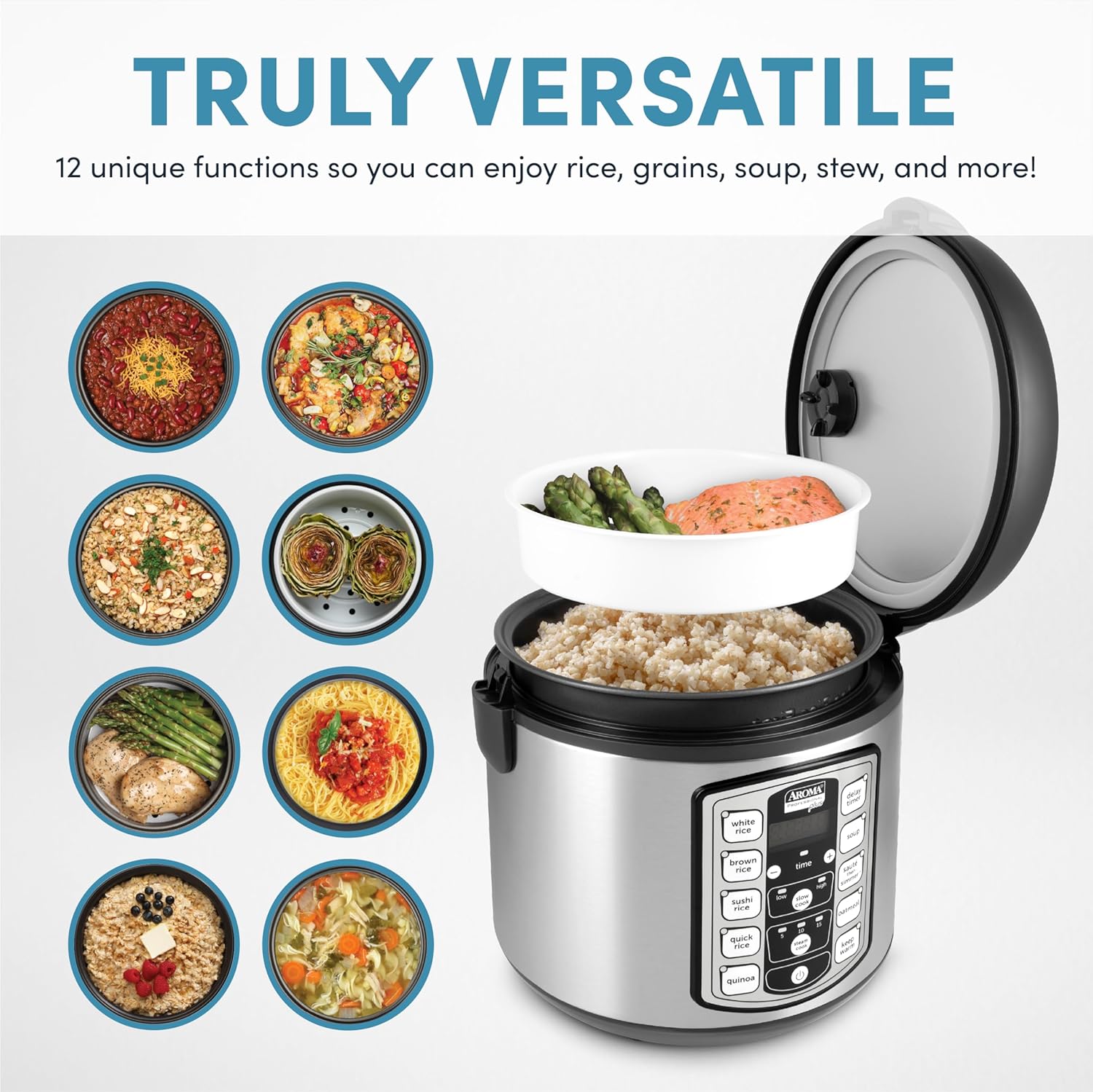 Housewares Professional Plus ARC-5000SB 20 Cup (Cooked) Digital Rice Cooker, Food Steamer, Slow Cooker, Stainless Exterior/Nonstick Pot, Silver, Black, 10-cup uncooked/20-cup cooked