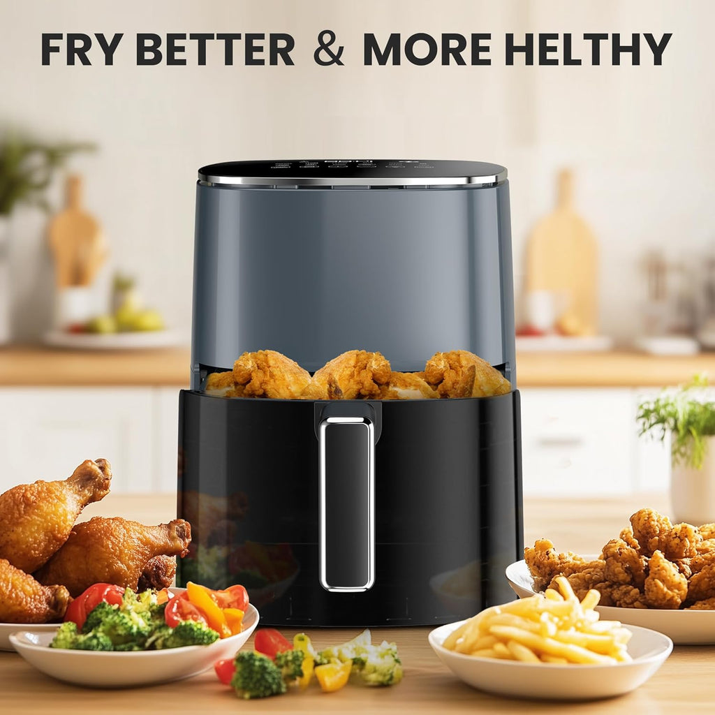 Air Fryer, 6QT Square Airfryer with Visual Window, 400℉ Fast Heating Air Fryers Oven with Timer, Auto-Off, Non Toxic & Non Stick, Multiple 12 Modes for Roast, Bake, Dehydrate, Fry, Reheat