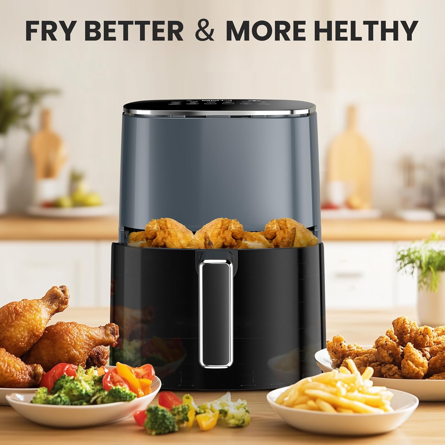 Air Fryer, 6QT Square Airfryer with Visual Window, 400℉ Fast Heating Air Fryers Oven with Timer, Auto-Off, Non Toxic & Non Stick, Multiple 12 Modes for Roast, Bake, Dehydrate, Fry, Reheat