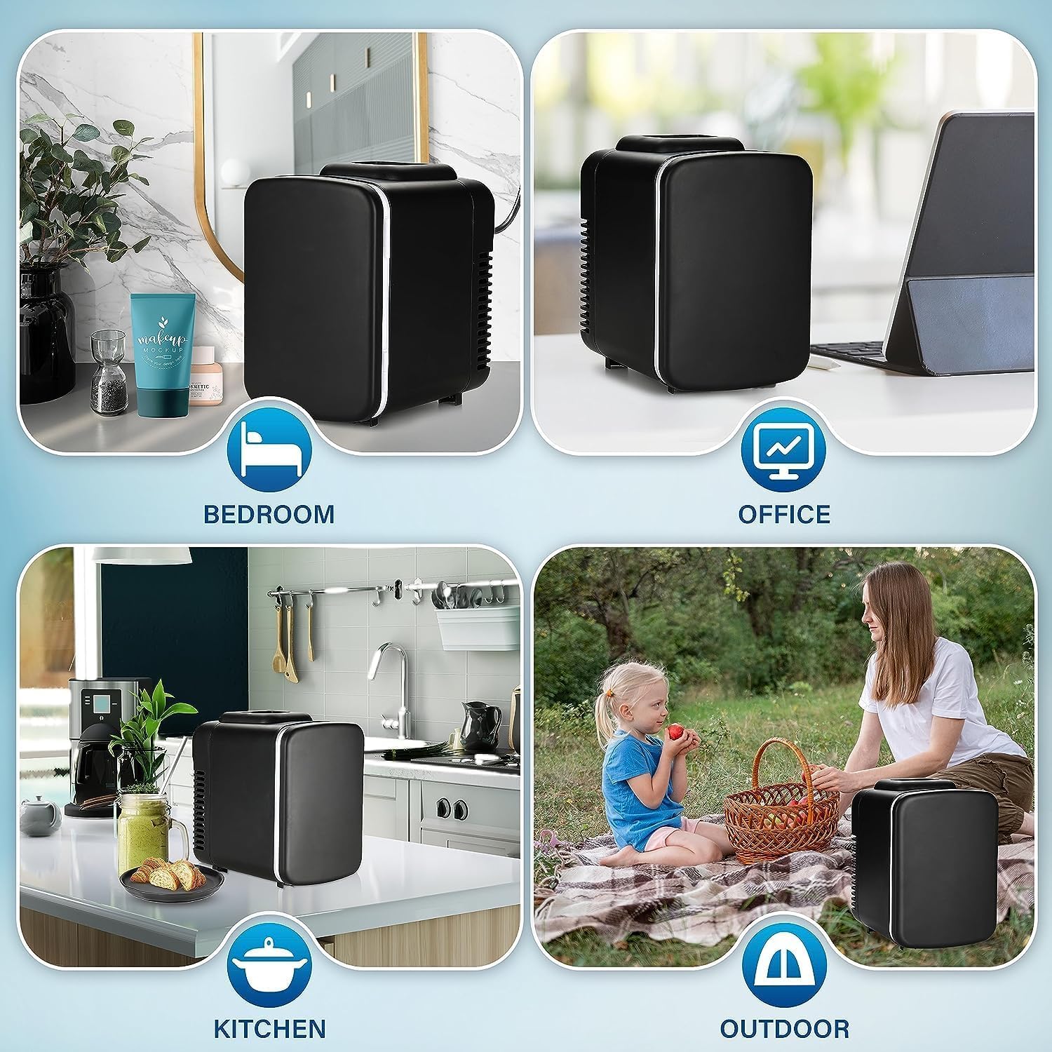 HealSmart 4L/6 Can Mini Fridge, Portable Cooler & Warmer Refrigerator, 100% Freon-Free & Eco-Friendly Compact Fridge, for Skincare, Office