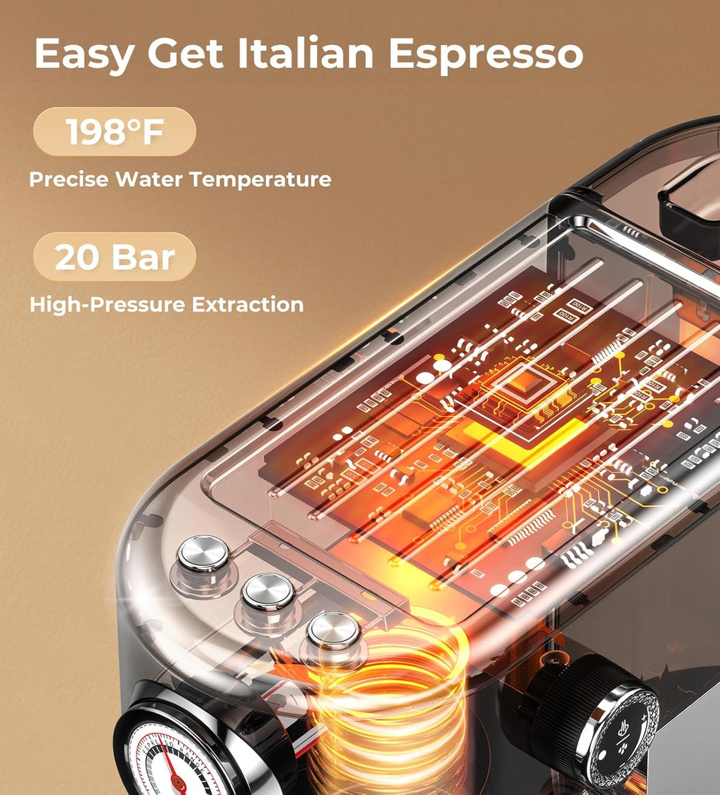 Machine with Milk Frother, 20 Bar Pressure Espresso Maker, with 44OZ Removable Tank, Compact Stainless Steel Coffee Machine for Home, Office, Latte, Cappuccino, Macchiato, Silver Visit the atatix Store