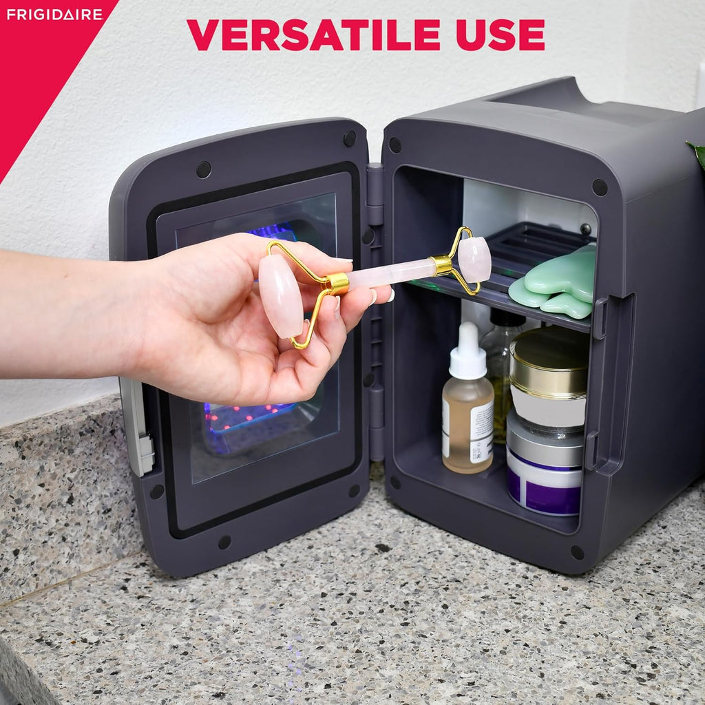 Gaming Light Up Mini Beverage Refrigerator, 6 can, 4 liters, Cooler with large see through door and LED lights Perfect for Gaming Experience, Home, Office, or Cars.12V Charger