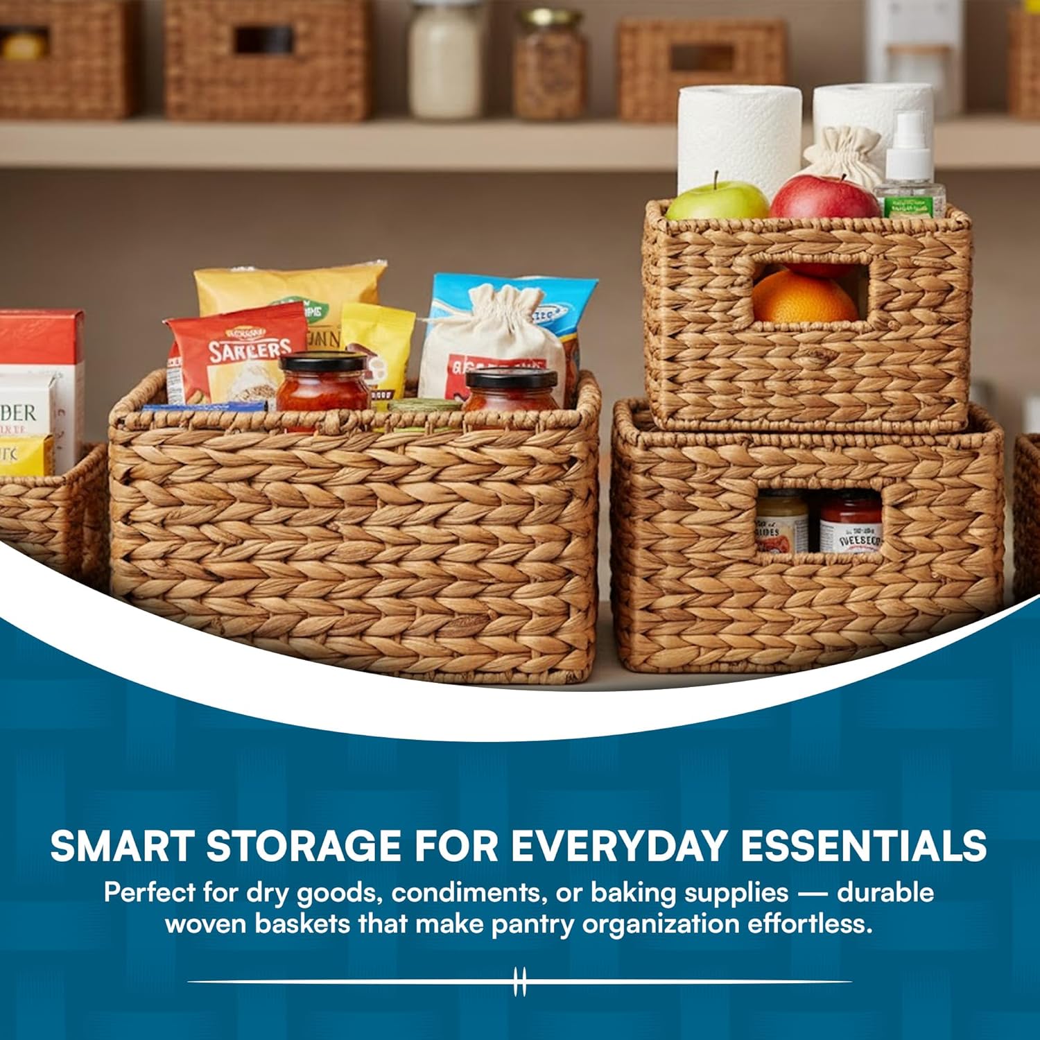 Banana Leaf Storage Baskets –Water Hyacinth Woven Basket, Decorative Baskets for Shelves, Basket for Gifts, Closet, Pantry, and Home Organization, Set of 3, Multi-Size