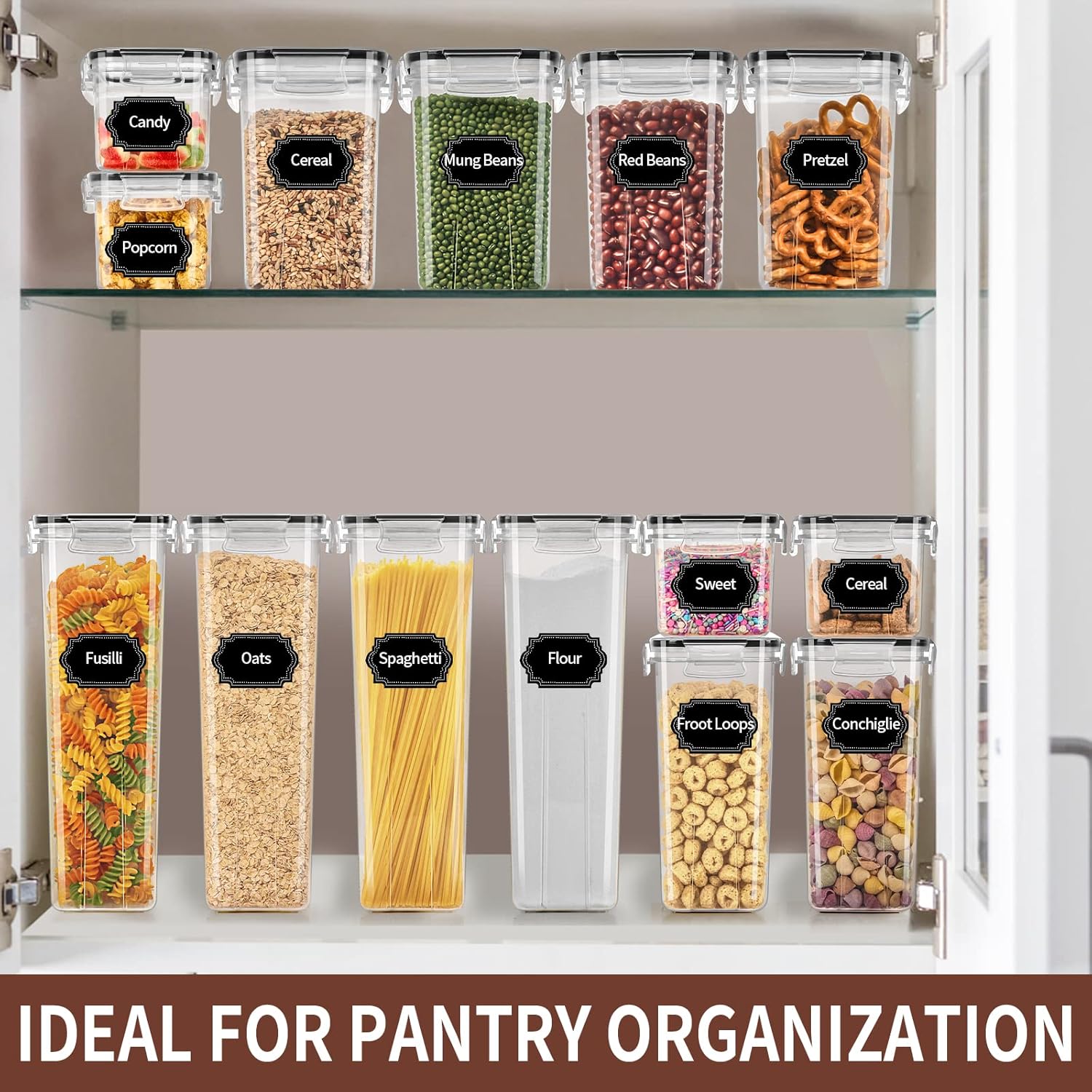Airtight Food Storage Containers Set with Lids - 24 PCS, BPA Free Kitchen and Pantry Organization, Plastic Leak-proof Canisters for Cereal Flour & Sugar - Labels & Marker