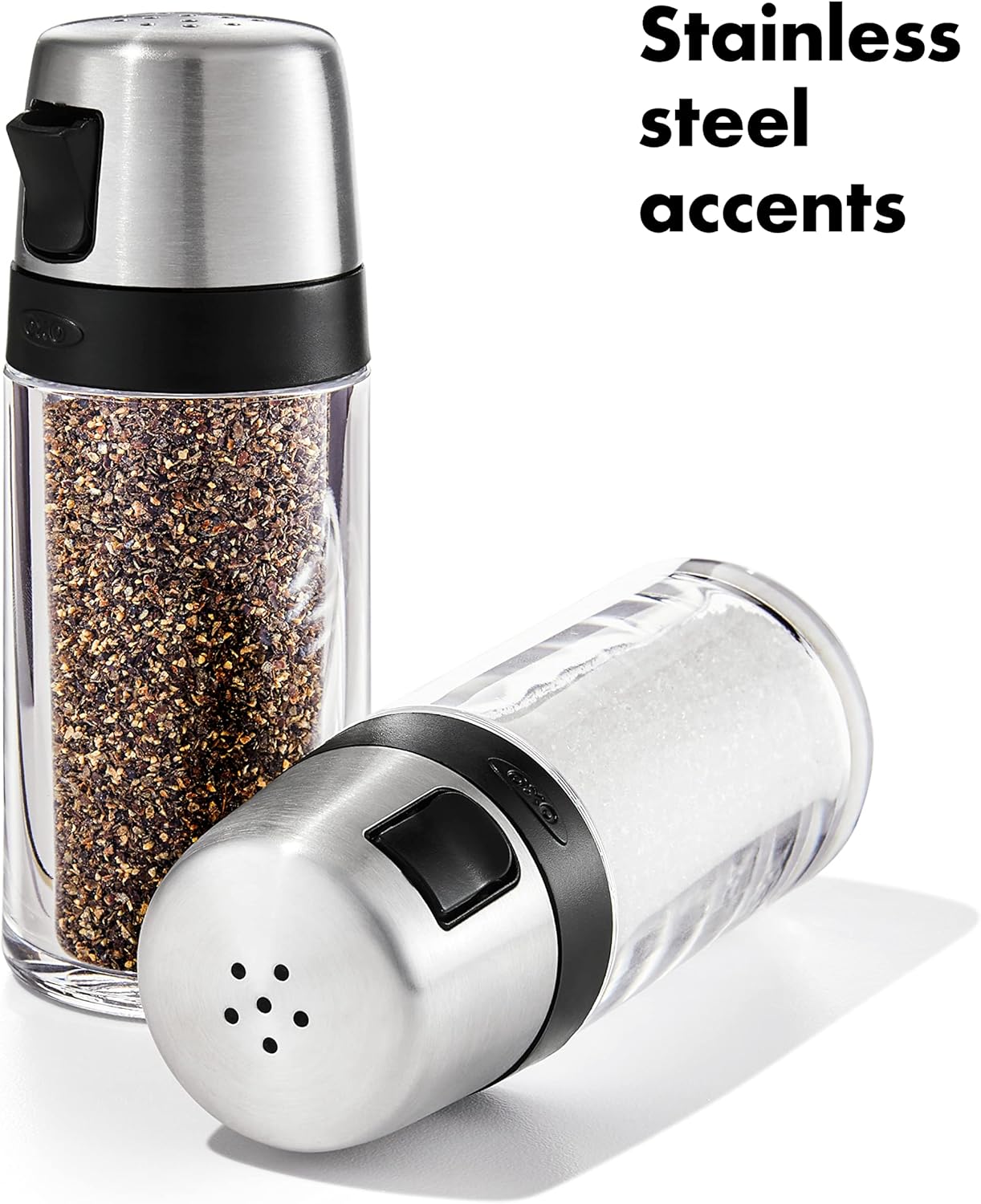 Salt and Pepper Shaker Set, Clear, Stainless Steel
