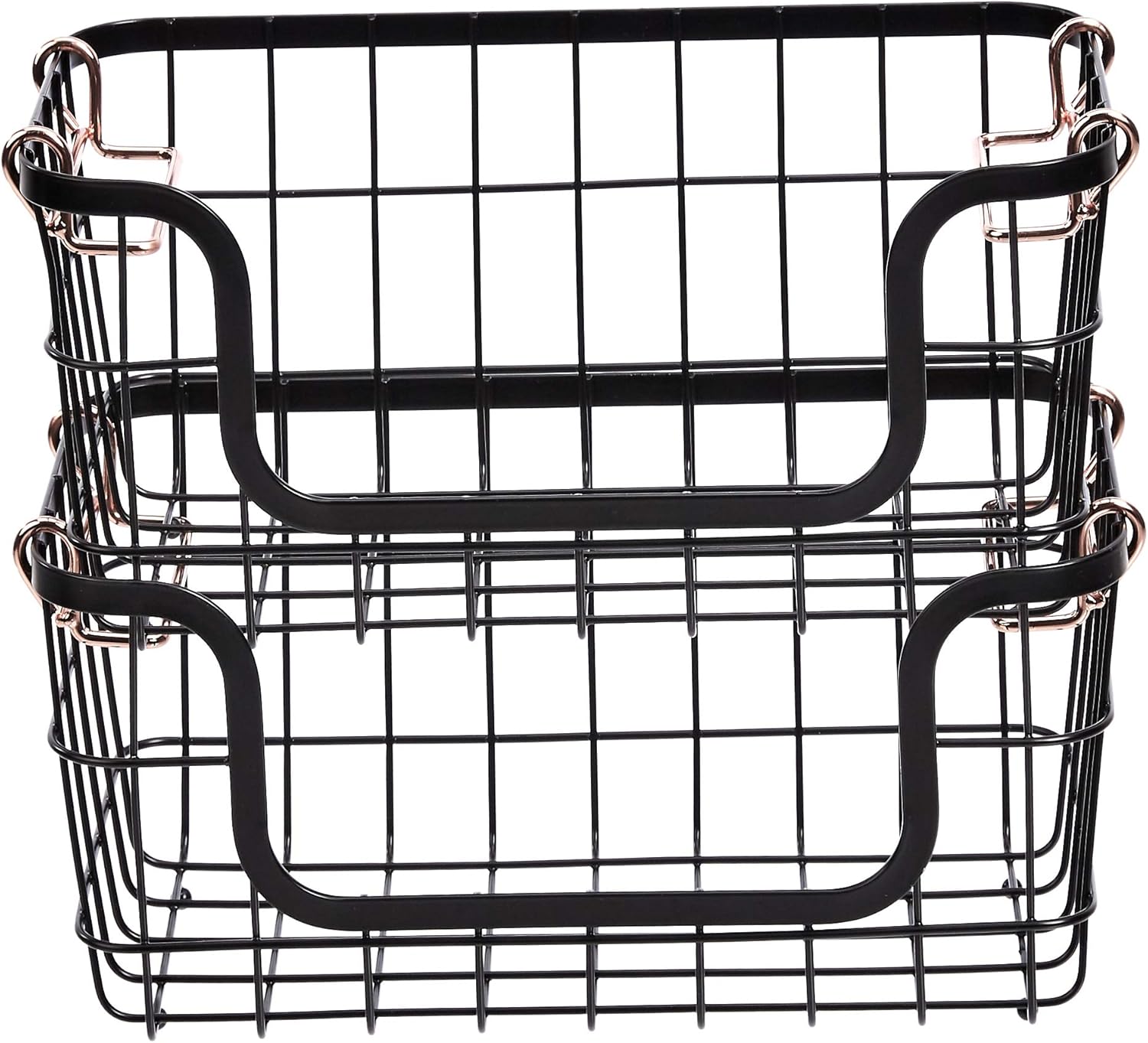 Stackable Metal Wire Rectangular Storage Baskets for Kitchen, Bathroom or Pantry Organizing, 2 Count, Black