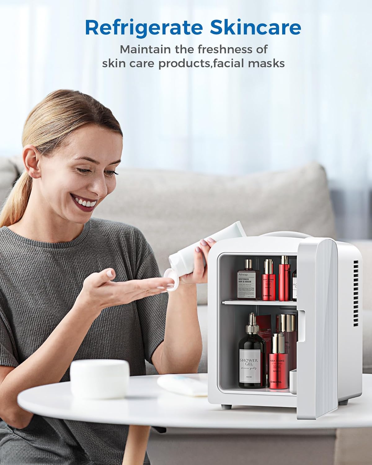 4L/6 Cans Mini Fridge, Portable Compact Refrigerator, Small Skin Care Fridge, Food and Drinks, Small Cooler for Bedroom, Dorm, Car, Office