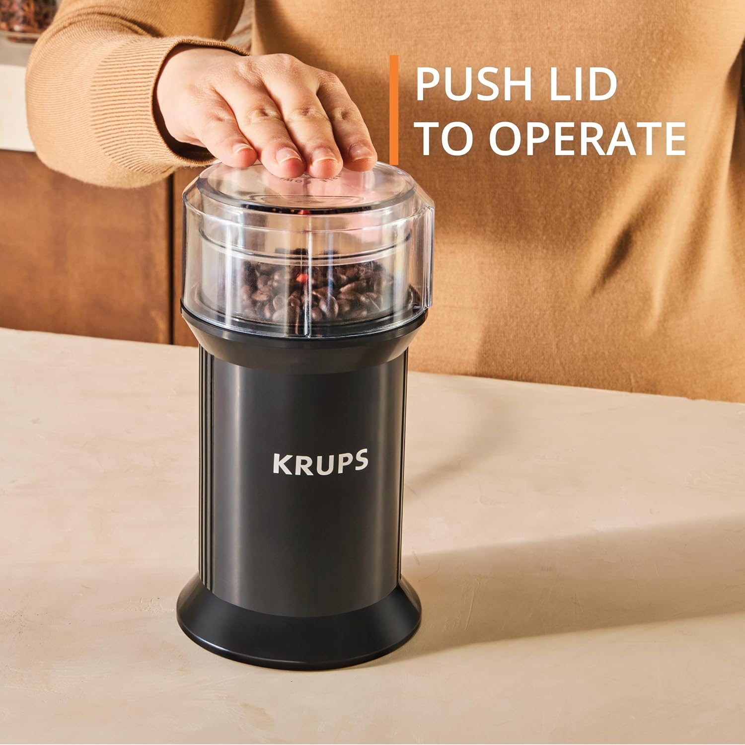Electric Blade Coffee Grinder 1.6 Oz, Adjustable Coarse to Fine for the Perfect Espresso, Grind Coffee Beans, Spices & Herbs, Removable Dishwasher Safe Bowl, Black