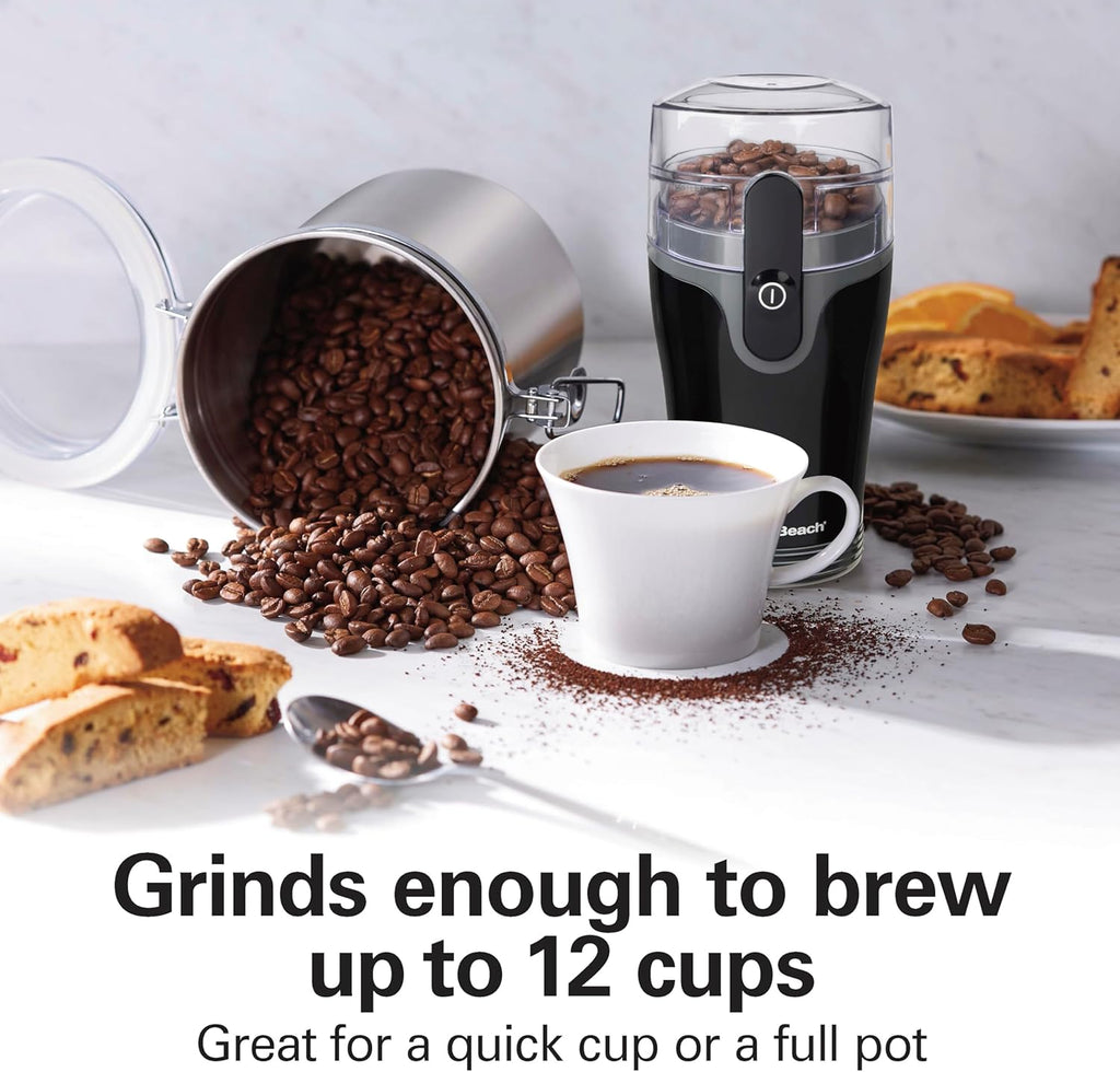 Fresh Grind Electric Coffee Grinder for Beans, Spices and More, Stainless Steel Blades, Removable Chamber, Makes up to 12 Cups, Black