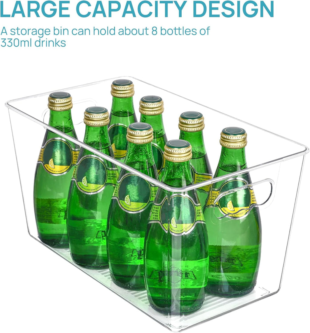 6 PCS Clear Plastic Storage Bins, Pantry Organizer Containers with Handle for Refrigerator, Fridge, Cabinet, Kitchen, Countertops, Cupboard, Home Organization and Storage, XL