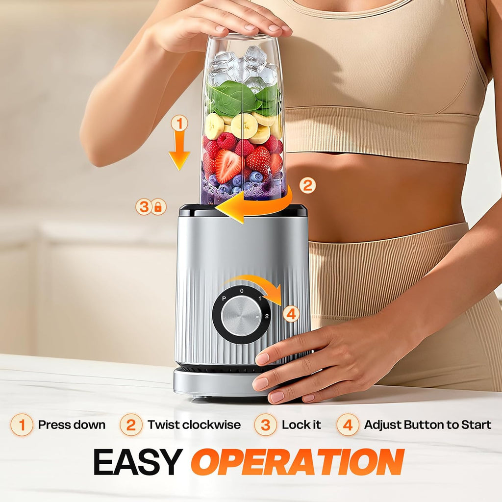 Blender for Smoothies Portable Personal Blender for Shakes and Smoothies for Kitchen with 2 * 24oz Portable Cups and Extra Lid, Smoothie Maker Machine for Juices, Baby Food, Nutritious Recipe