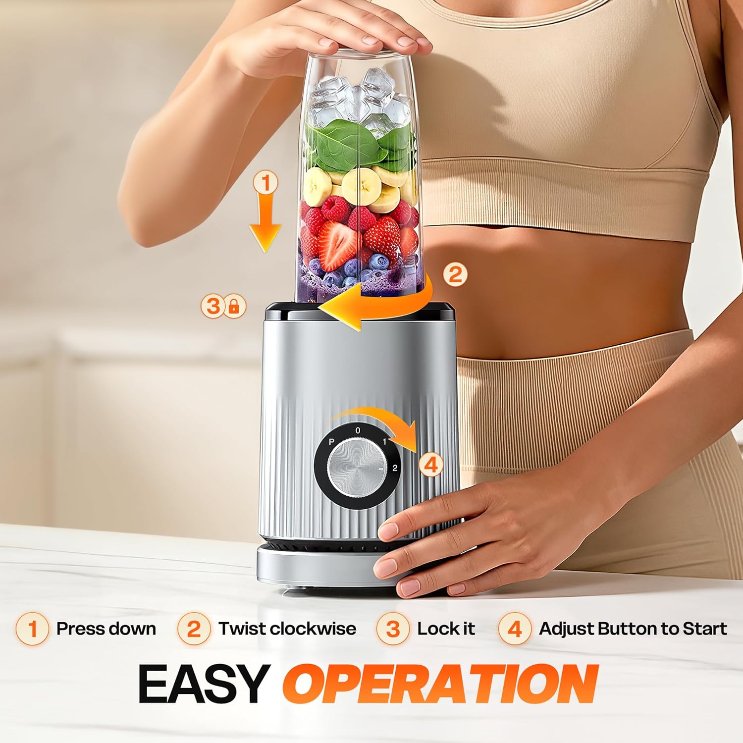 Blender for Smoothies Portable Personal Blender for Shakes and Smoothies for Kitchen with 2 * 24oz Portable Cups and Extra Lid, Smoothie Maker Machine for Juices, Baby Food, Nutritious Recipe