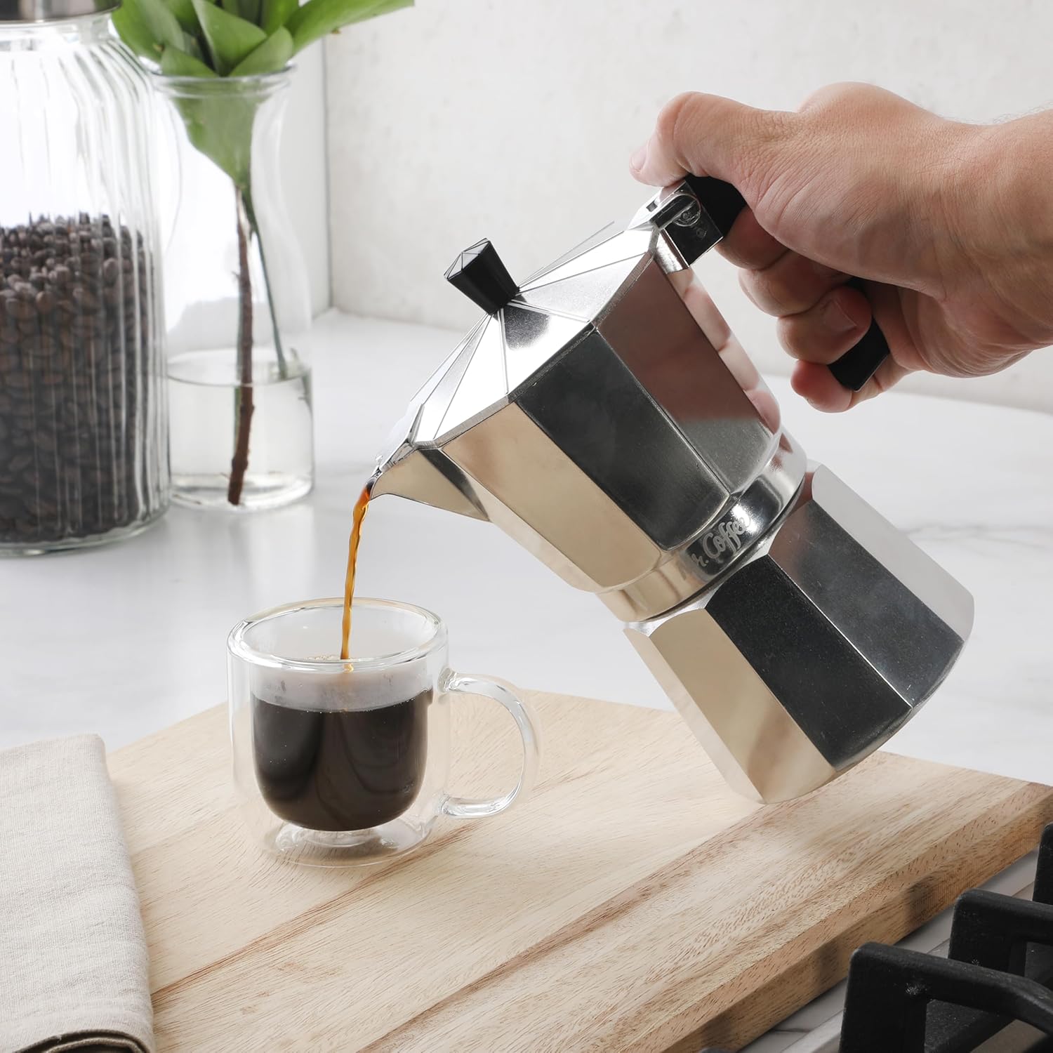 Brixia 6-Cup Stovetop Espresso Maker – Classic Italian Moka Pot, Aluminum Silver Espresso Coffee Maker with Handle for Strong, Rich Brew
