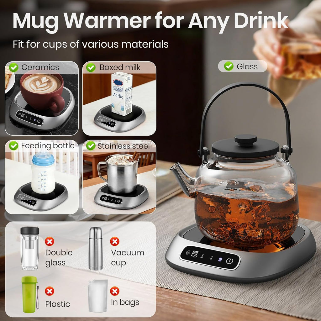 Coffee Mug Warmer, USB Cup Warmer for Desk with 3-Temp Touch Control, 10W Fast Heating Pad for Coffee Tea Milk, 8H Auto-Off, Fits Mugs & Milk Cartons