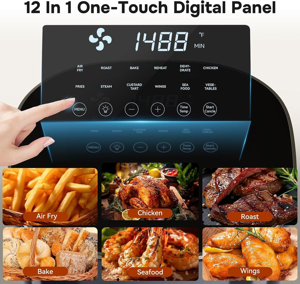 12-in-1 Air Fryer 6.34 Qt, Digital Preset Airfryer with Visible Window, Nonstick and Dishwasher-Safe Basket, Air Fry, Roast, Bake, Dehydrate, Fries, 1700W