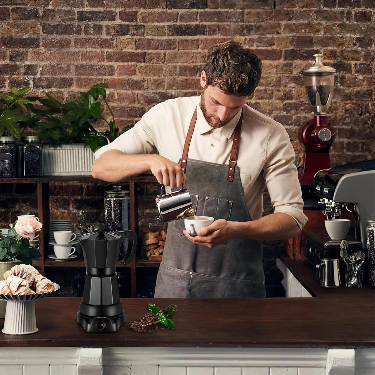 Coffee Pot Electric Moka Pot 6 Cup, Espresso Coffee Maker Cafeteras Electricas Italian Coffee Maker Espresso Makers Portable Aluminum Electric Mocha Pot, Coffee Machine Moka Maker