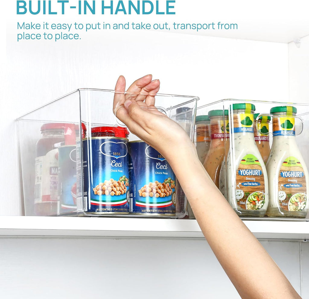 6 PCS Clear Plastic Storage Bins, Pantry Organizer Containers with Handle for Refrigerator, Fridge, Cabinet, Kitchen, Countertops, Cupboard, Home Organization and Storage, XL