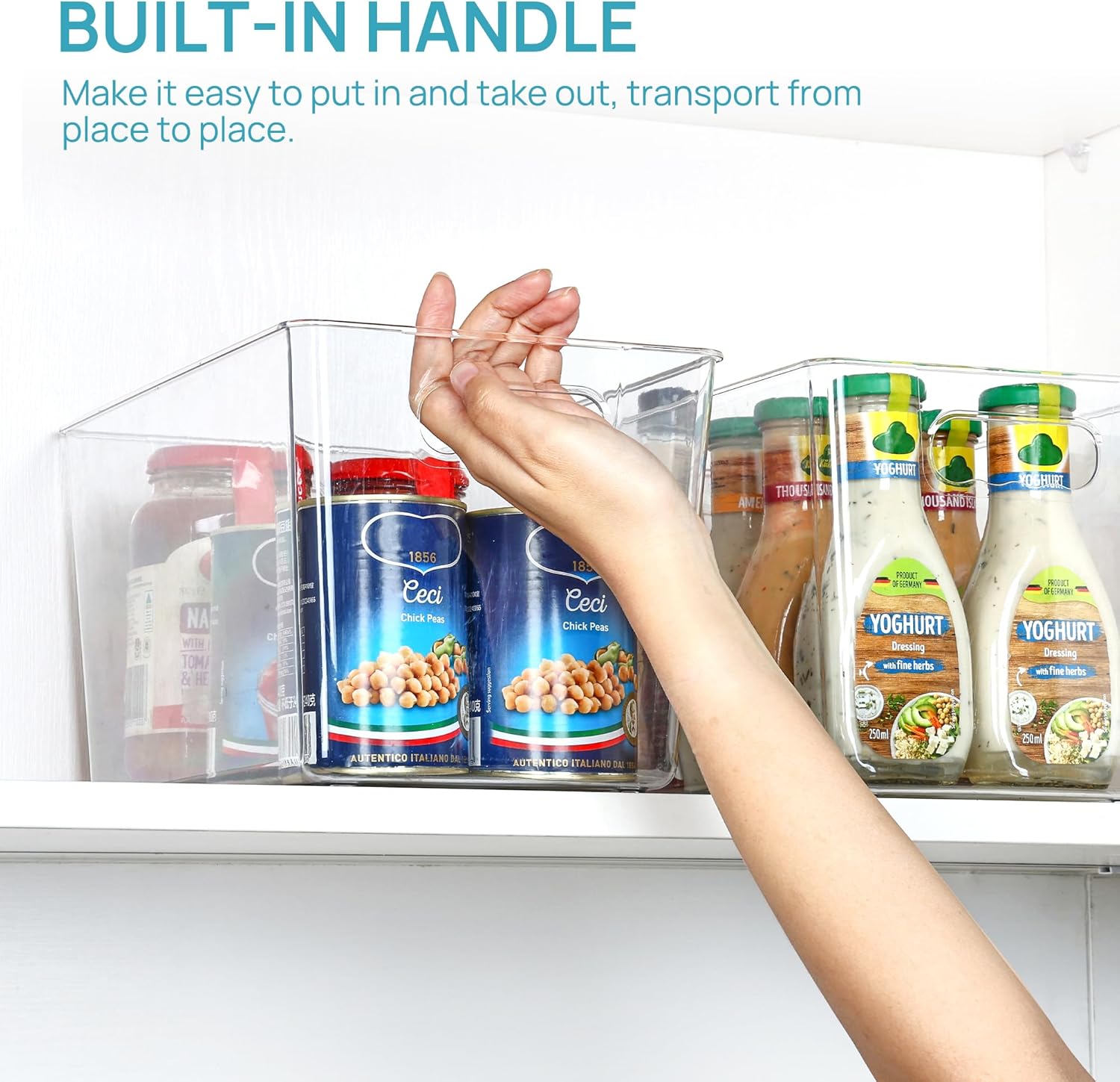 6 PCS Clear Plastic Storage Bins, Pantry Organizer Containers with Handle for Refrigerator, Fridge, Cabinet, Kitchen, Countertops, Cupboard, Home Organization and Storage, XL