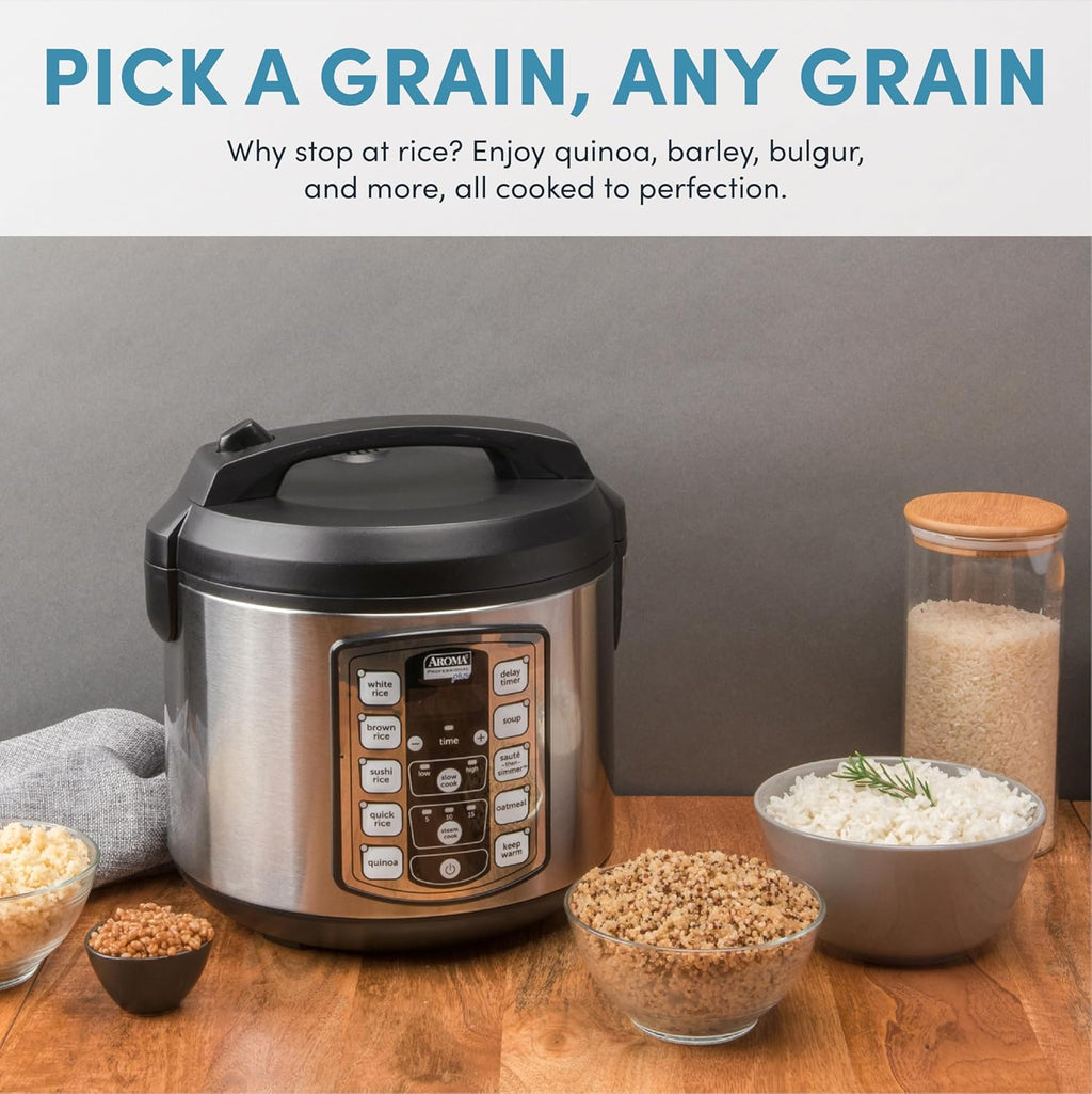 Housewares Professional Plus ARC-5000SB 20 Cup (Cooked) Digital Rice Cooker, Food Steamer, Slow Cooker, Stainless Exterior/Nonstick Pot, Silver, Black, 10-cup uncooked/20-cup cooked