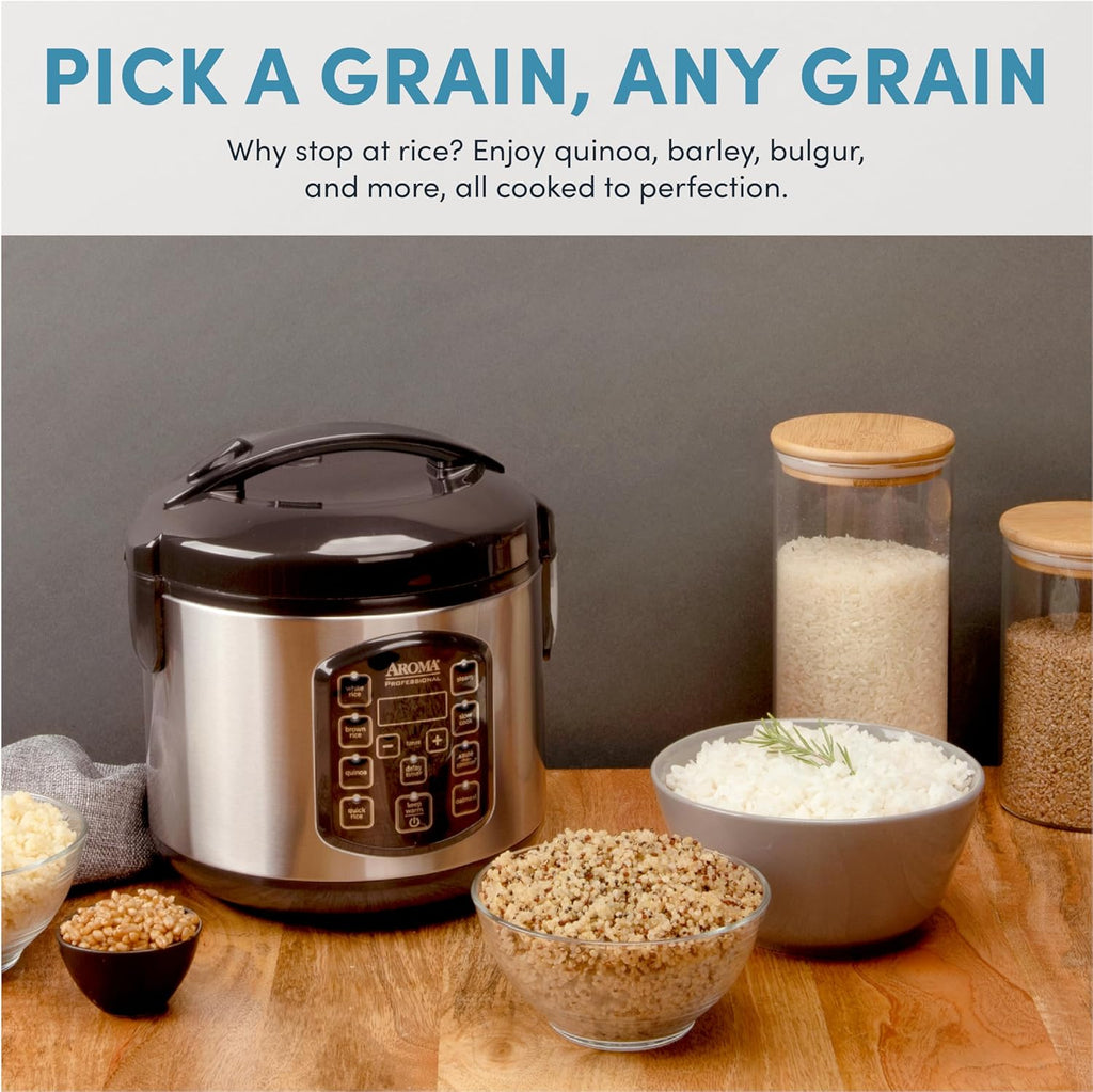 Professional Digital Rice Cooker, Multicooker, 4-Cup (Uncooked) / 8-Cup (Cooked), Steamer, Slow Cooker, Oatmeal Cooker, STS, Auto Keep Warm, 2 Qt, Stainless Steel