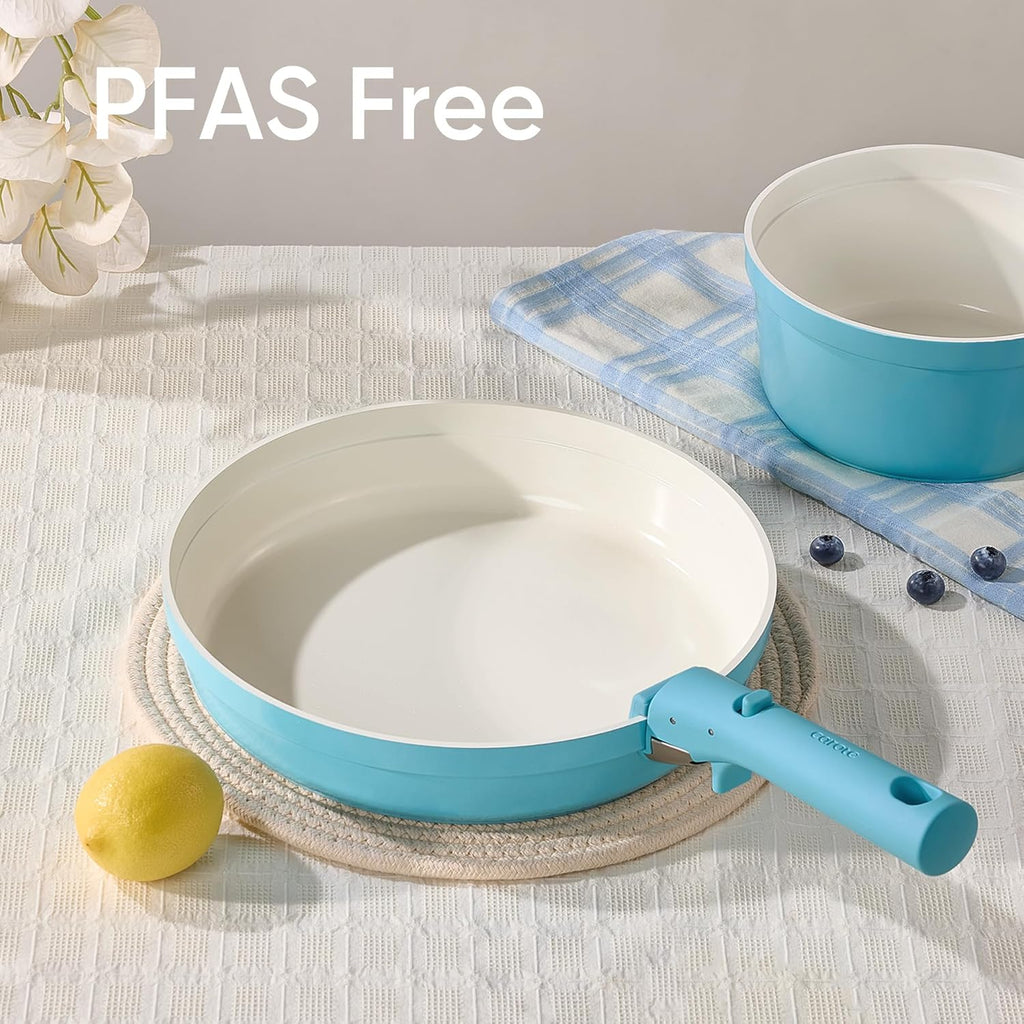 15pcs Pots and Pans Set,Ceramic Cookware Sets Non Stick with Detachable Handle, Induction Kitchen Pots and Pans,RV Cooking Set, Oven/Dishwasher/Fridge Safe, Space Saving