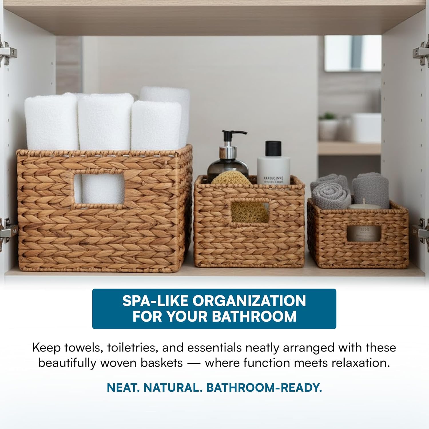 Banana Leaf Storage Baskets –Water Hyacinth Woven Basket, Decorative Baskets for Shelves, Basket for Gifts, Closet, Pantry, and Home Organization, Set of 3, Multi-Size