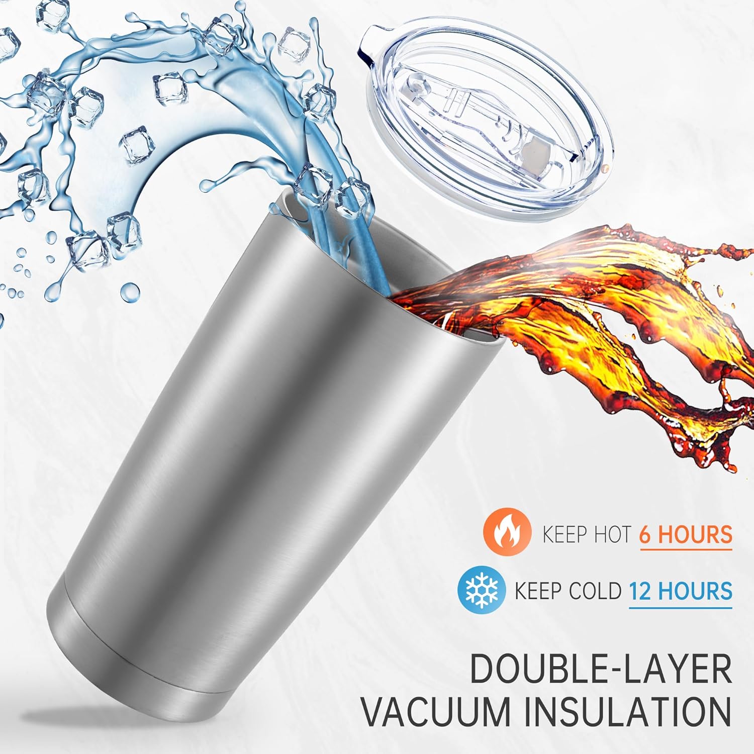 20 oz Tumblers Bulk Stainless Steel Tumbler with Lid Double Wall Vacuum Insulated Coffee Mug 20oz Powder Coated Cup for Hot and Cold Drinks, Stainless, 6 pack