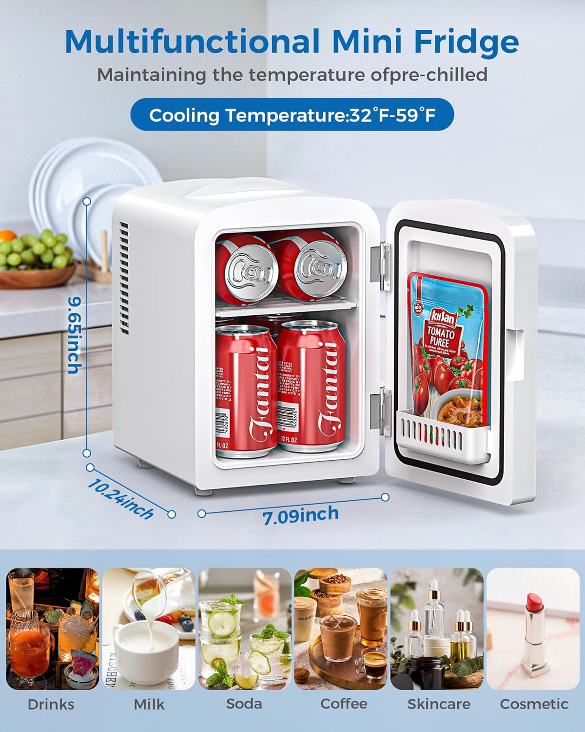4L/6 Cans Mini Fridge, Portable Compact Refrigerator, Small Skin Care Fridge, Food and Drinks, Small Cooler for Bedroom, Dorm, Car, Office